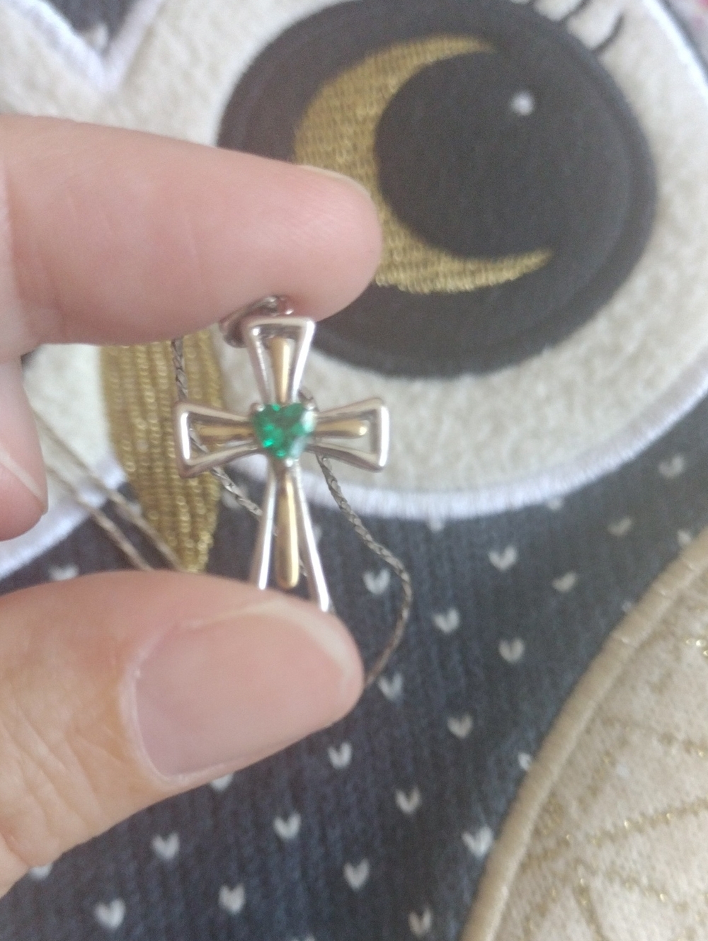 Sterling Silver Emerald Heart Cross Necklace - Picture 7 of 9